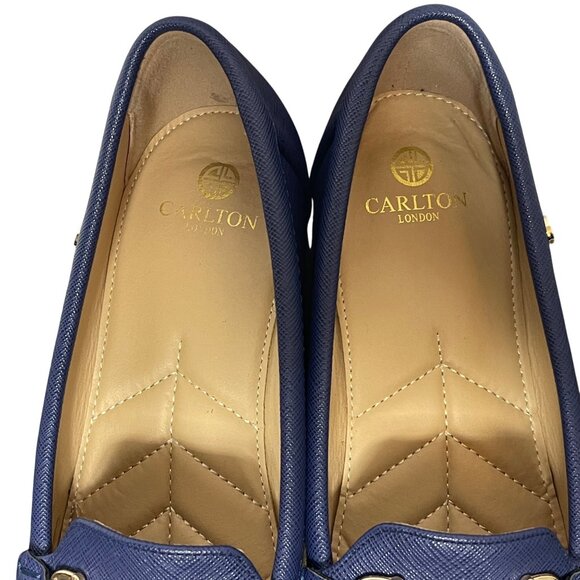 Carlton London Textured Moc-Toe Wedges in Navy Blue with gold accents, size US 9 - Picture 8 of 14